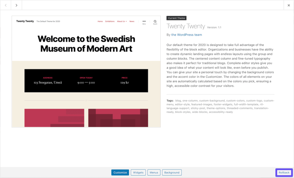 回滚WordPress主题