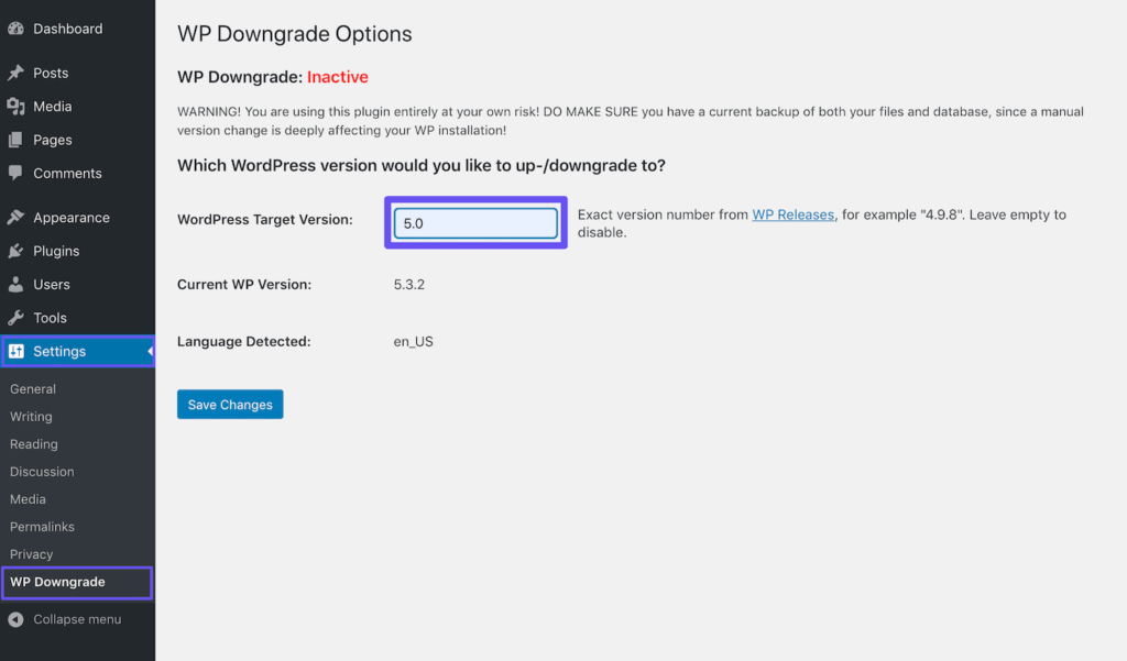 设置WordPress目标版本